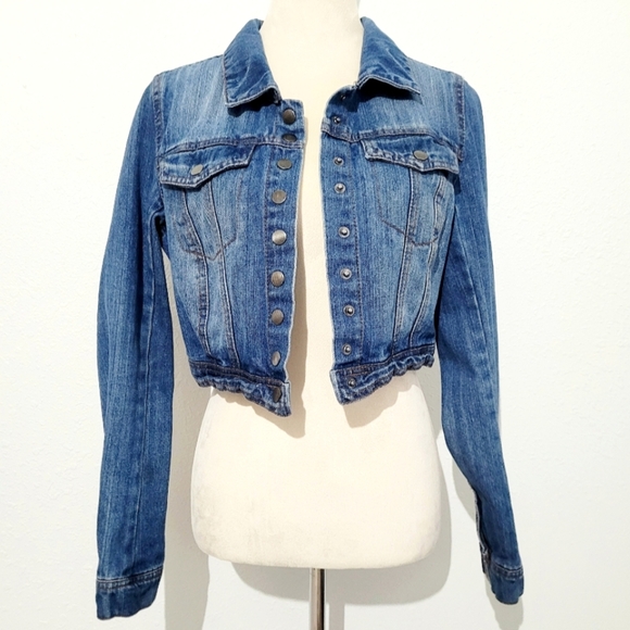 Ci Sono by Cavallini Women's Cropped Denim Jean Jacket Size Large Stretchy - Picture 1 of 11